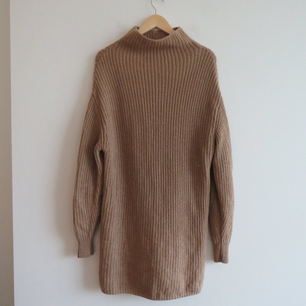ARITZIA WILFRED Montpellier Merino Wool Chunky Knit Sweater Dress Constant Camel - Picture 3 of 15